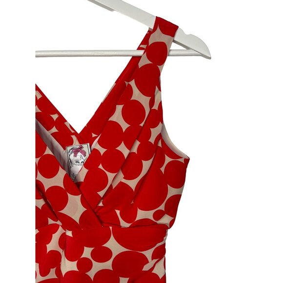 Yoana Baraschi Red Abstract Silk Sheath Dress Sleeveless Ruched Small - Picture 7 of 13